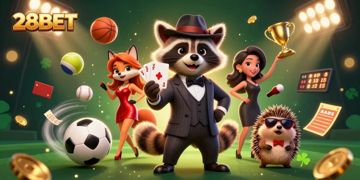 Enhance your betting experience with 28BET's exciting gameplay featuring characters in a lively casino scene.