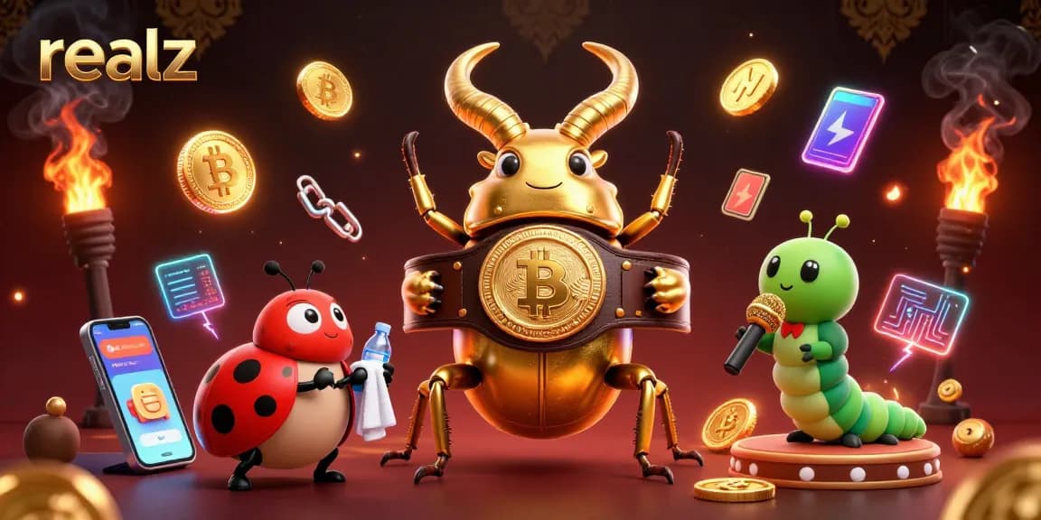 Engage with the realz-themed casino illustration featuring a golden beetle facing off in a vibrant gambling scene.