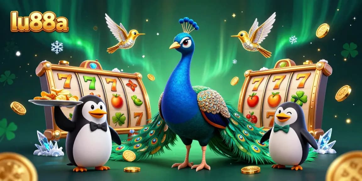 Play exciting slots at lu88a with captivating illustrations of casino elements and characters.