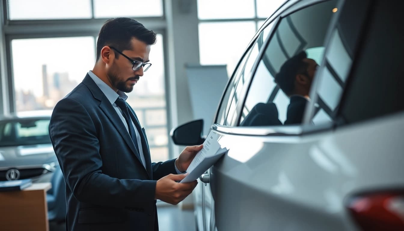 Kfz Gutachten Düsseldorf: Fachmann bei der Fahrzeugbewertung in einem professionellen Büro.