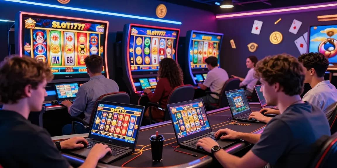 Slot777: Pemain judi online bersemangat menikmati permainan slot dalam suasana yang ceria.