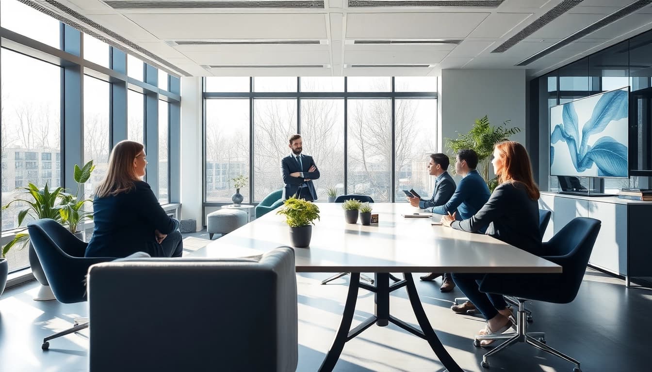 Professionelle Headhunter Köln beraten engagierte Fachleute in moderner Büroumgebung.