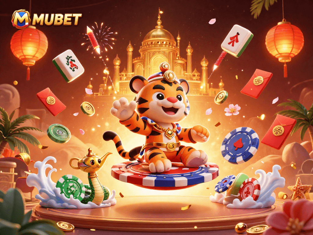 MUBET showcases thrilling Arabian Nights theme with a sultan and casino elements in an exciting scene.