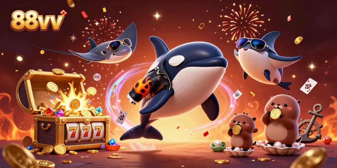 88vv showcases exciting gaming action with a colorful underwater casino illustration featuring vibrant characters.