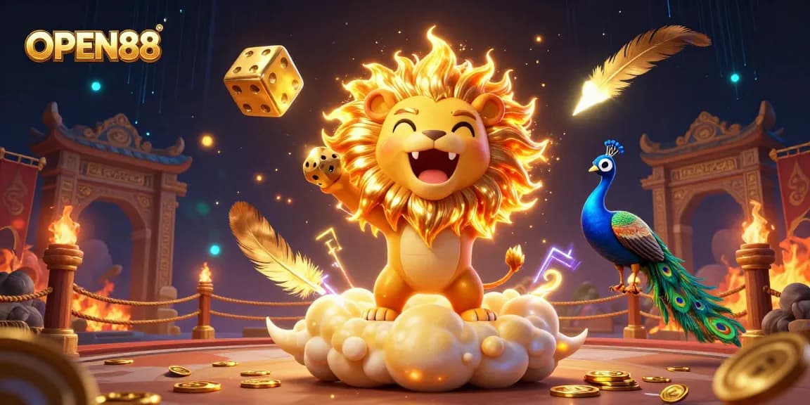 Unleash thrilling wins at OPEN88 with vibrant casino games in a dynamic 3D illustration.
