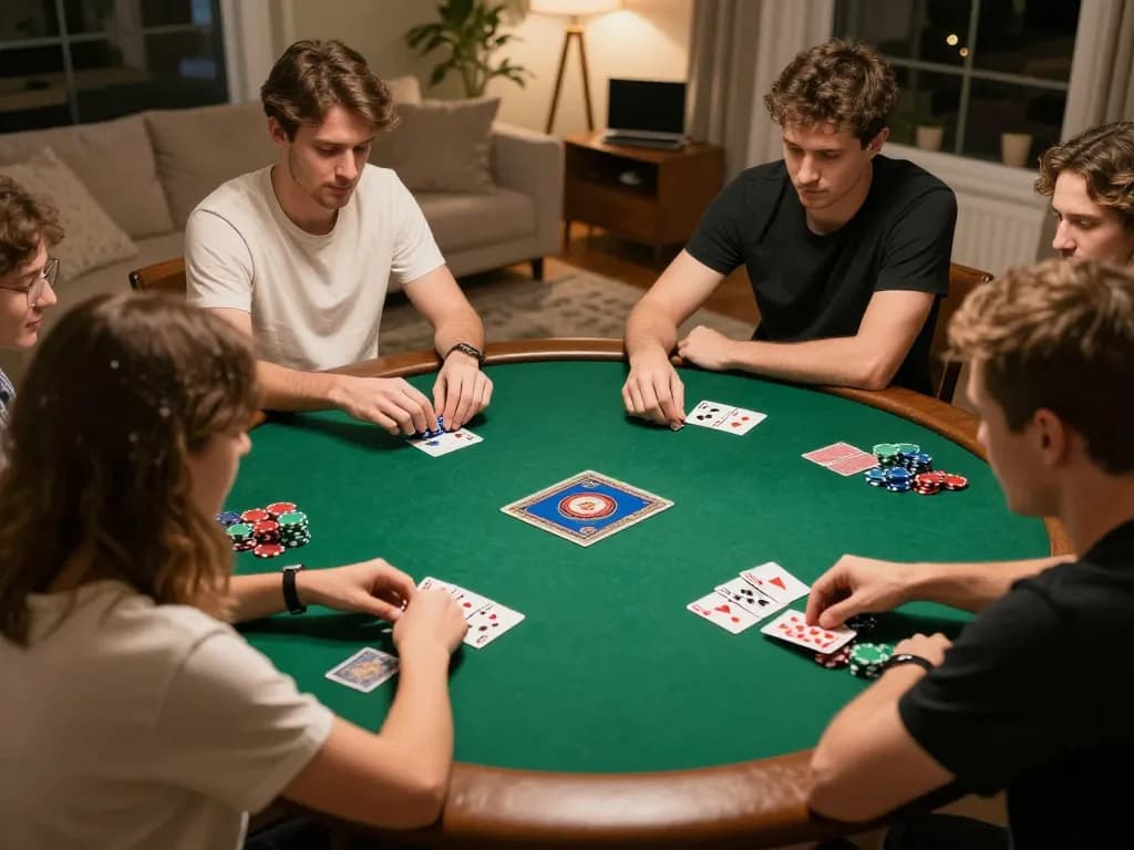 Friends playing poker at home, enjoying SC88 COM gameplay in a friendly atmosphere