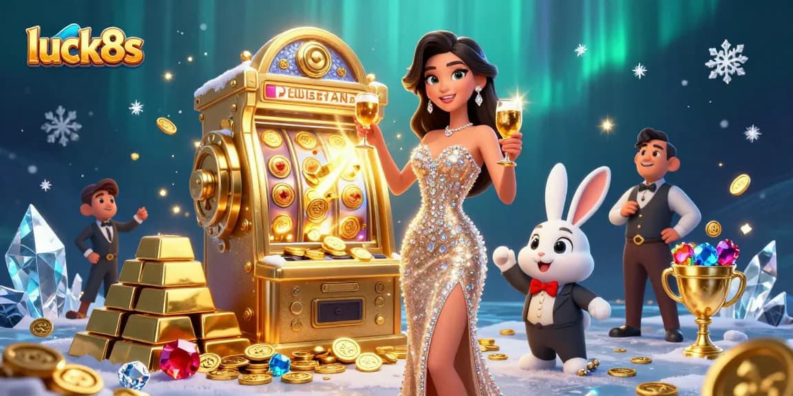 Experience luck8s with a glamorous jackpot scene featuring rich gold elements and a lively atmosphere.