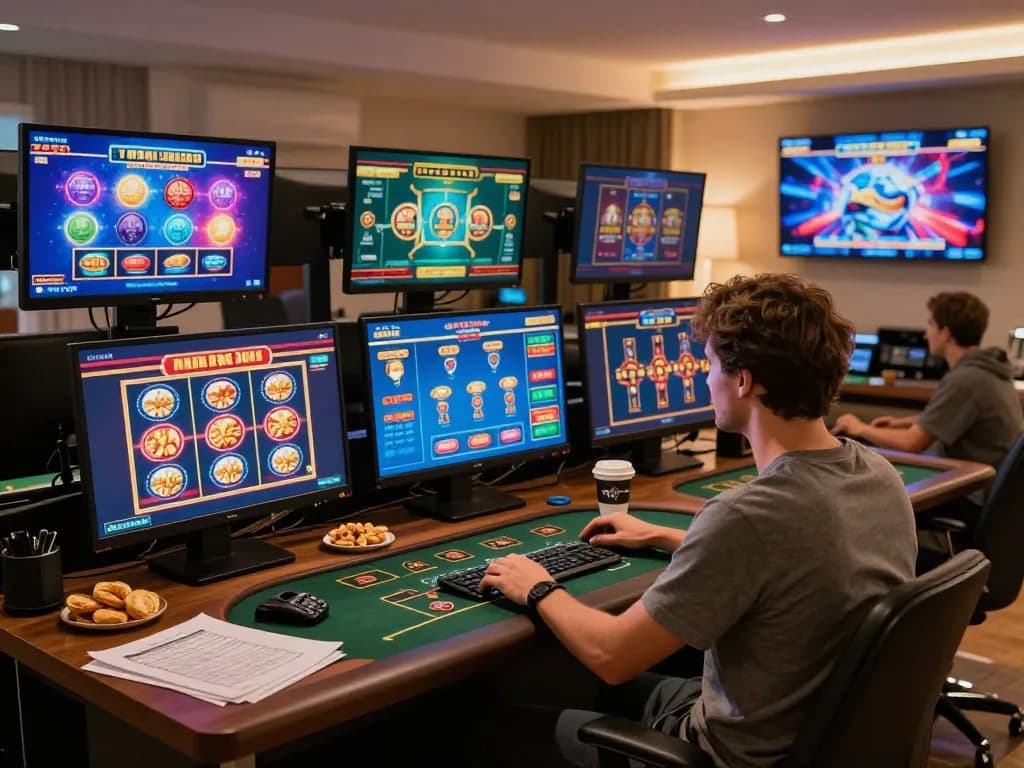 RR88 user enjoying online casino gaming on multiple devices during a cozy home session