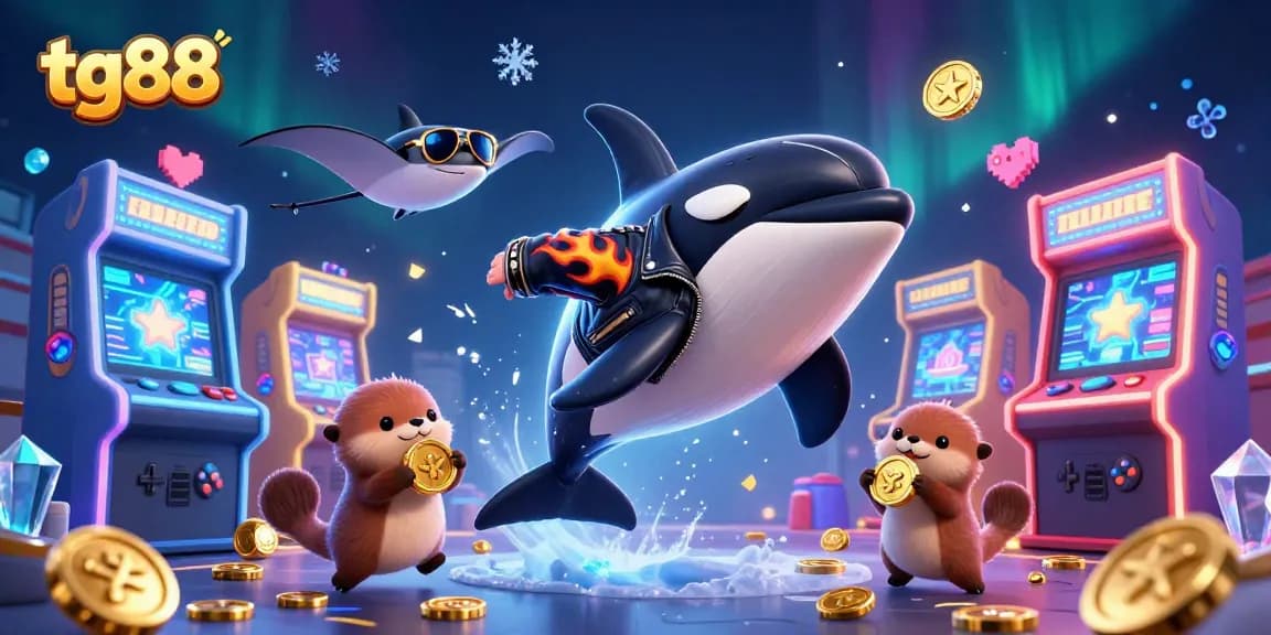 Experience the thrill at tg88 casino with a lively scene featuring characters and gaming elements.
