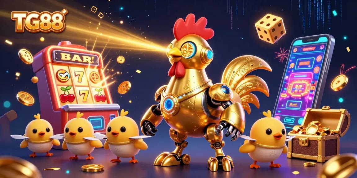 Experience thrilling jackpots with TG88's colorful casino gaming elements over a dynamic illustration.