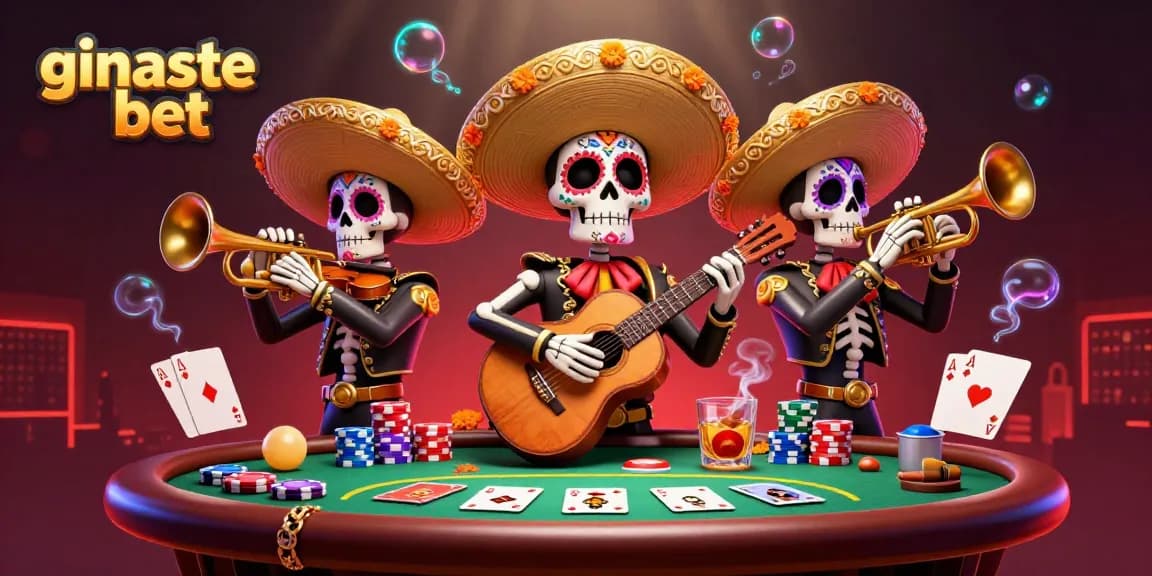 Play ginaste bet with lively mariachi characters and engaging poker elements in a vibrant 3D illustration.