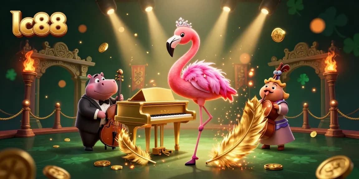 Engage with lc88's vibrant casino world, featuring unique characters at a lively gaming scene.