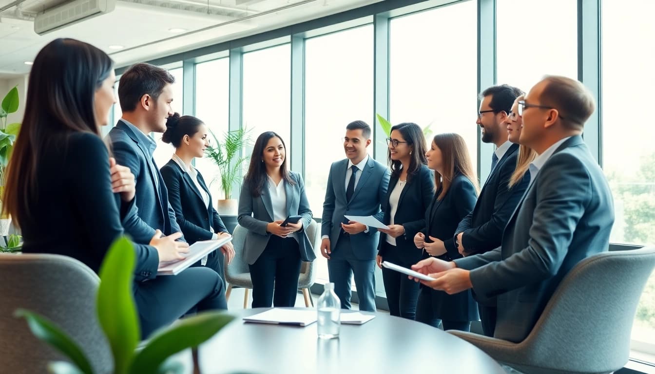 Professionals collaborating in an office setting, highlighting the expertise of Headhunter Berlin.