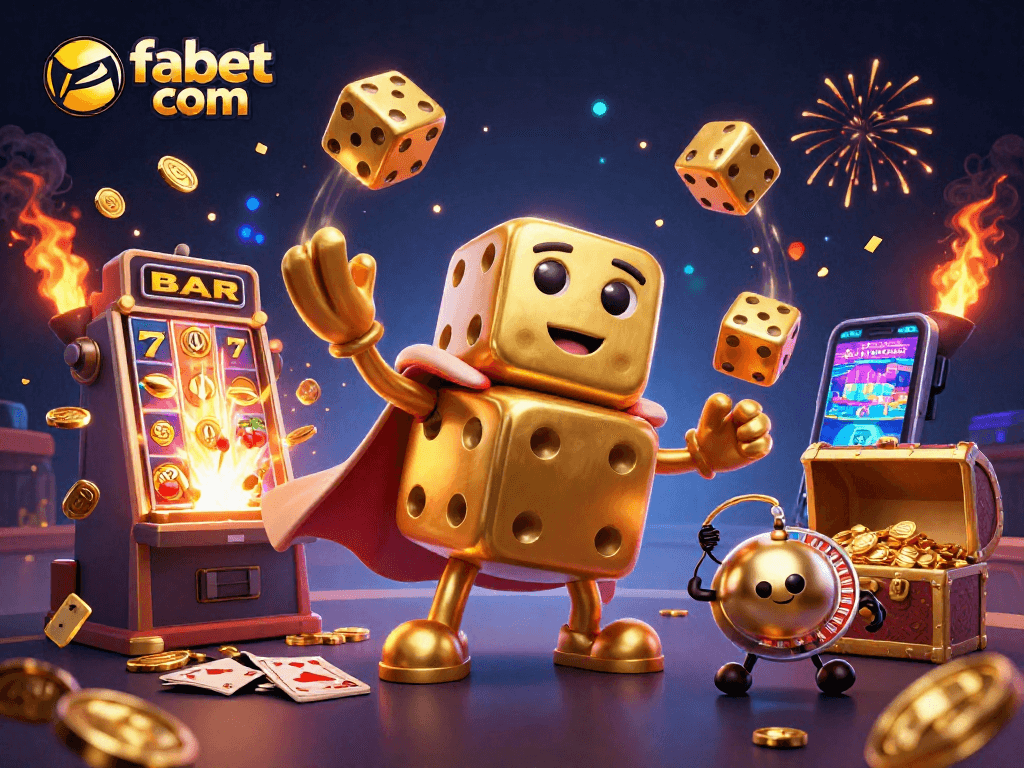 Engage with fabet com's thrilling games in a vibrant casino scene filled with excitement and glowing elements.