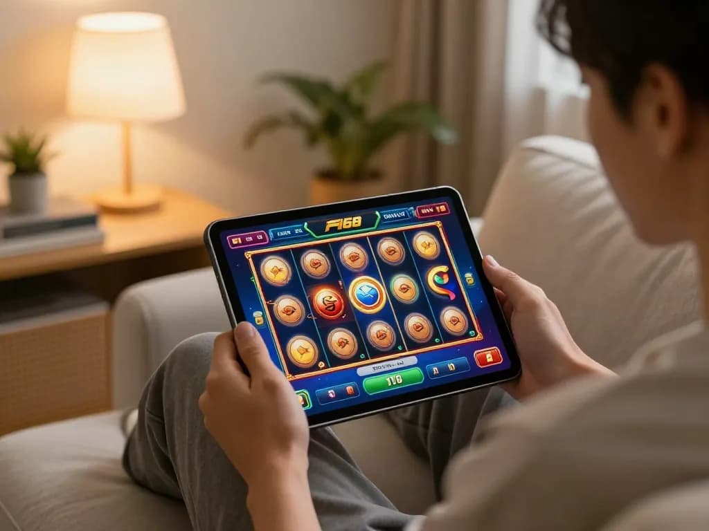 Engaging with F168 trang chính thức on a tablet, enjoying an immersive online gaming experience.