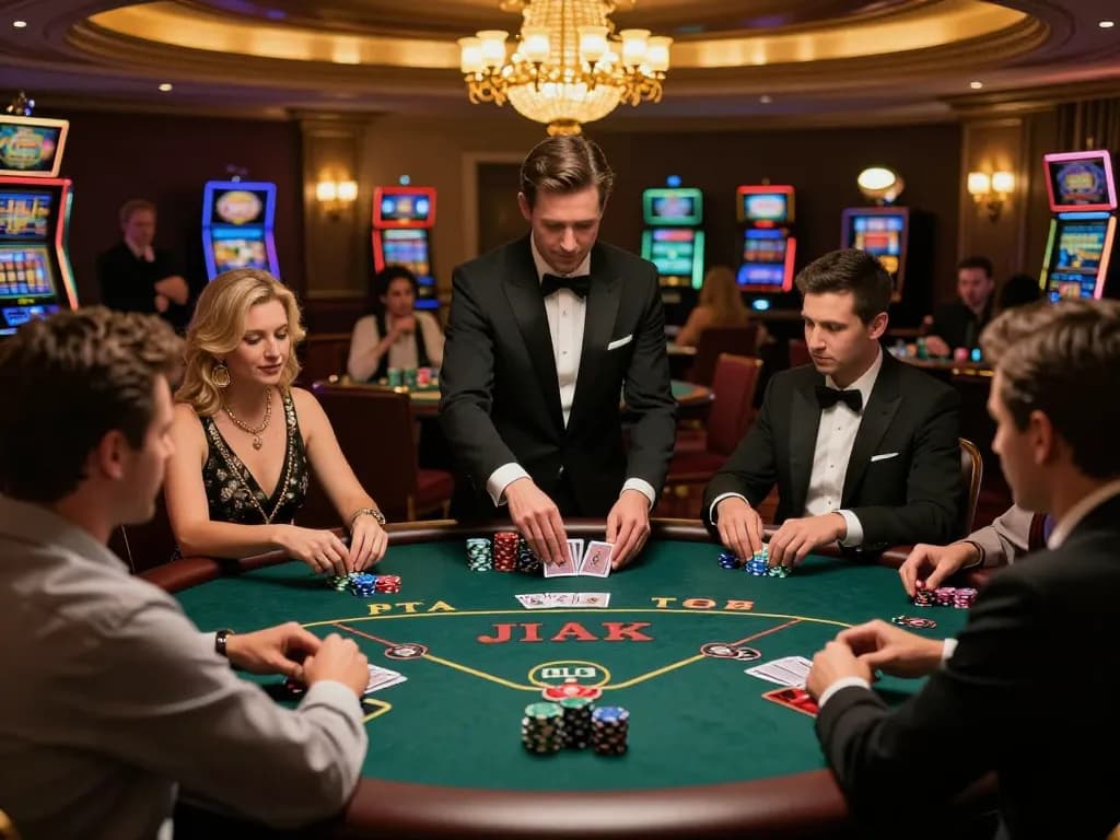 Players strategizing during a Texas Hold'em game at LLWIN Function in an upscale poker room.