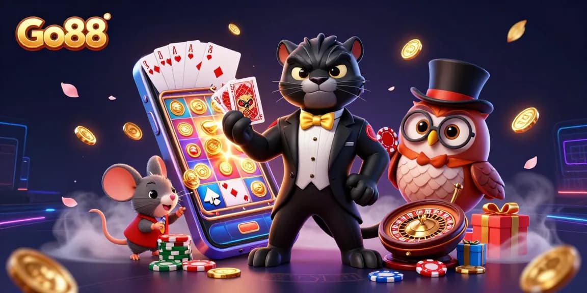 Experience the excitement at Go88 casino with vivid characters and dynamic gaming elements.