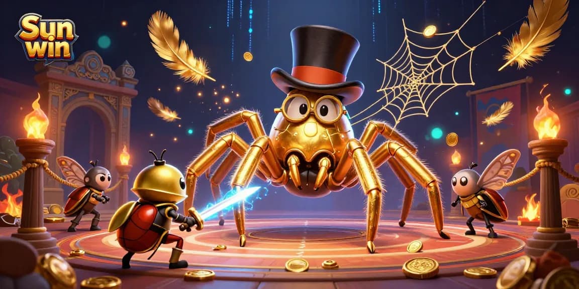 Engage in thrilling gaming action at Sun win with captivating golden spider and knight scene.