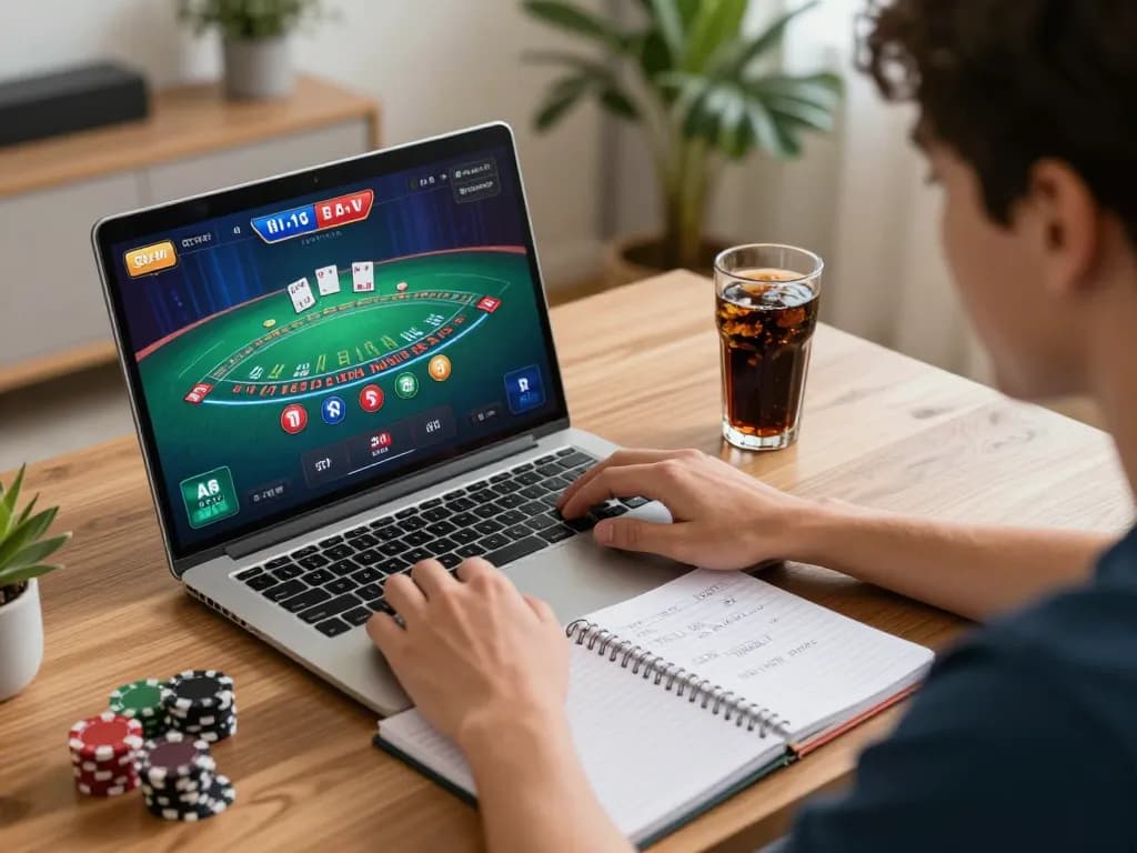 Engaging online blackjack gameplay session at home on soibet, featuring strategic planning and focus.