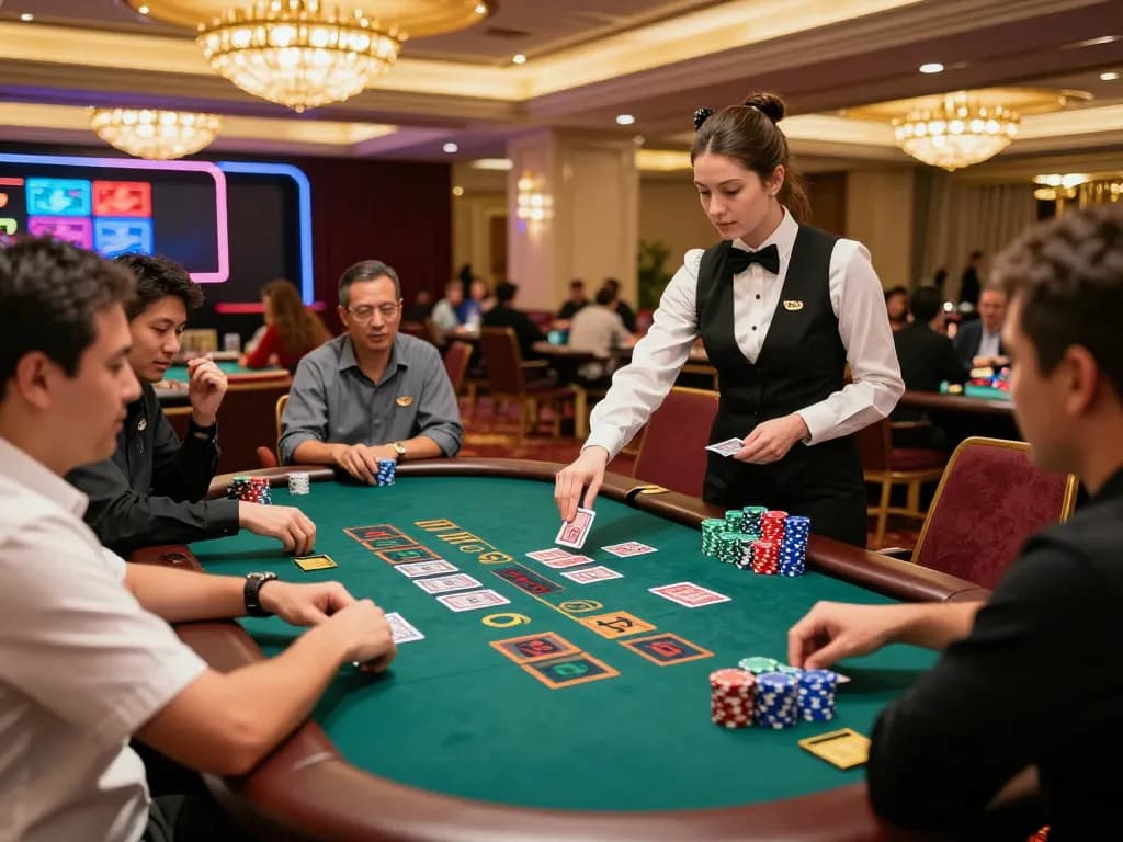 Players engaged in blackjack at dn88, showcasing excitement and strategic gameplay in a vibrant casino atmosphere.