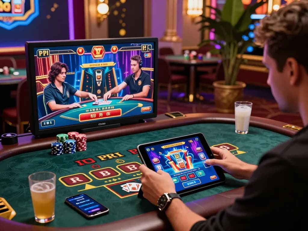 Engaging online gambling experience on VN88 platform, featuring lively gaming tables and digital interaction.