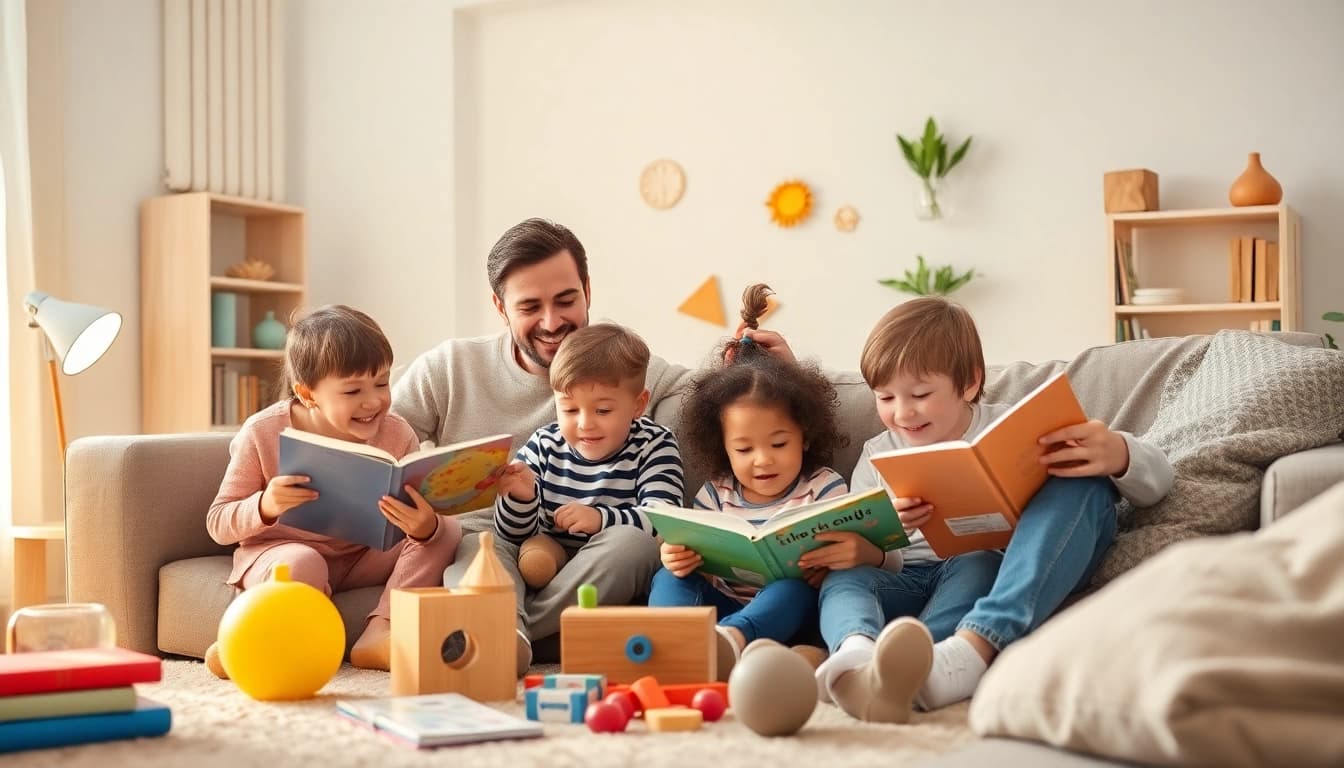 Kindererziehung durch spielerische Interaktion: Eltern und Kinder erleben eine liebevolle Bindung während des Spiels.