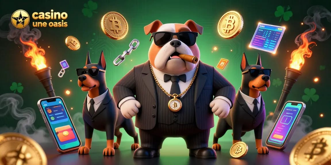 Spin and win at casino ohne oasis with crypto coins and lively characters in a dynamic scene.