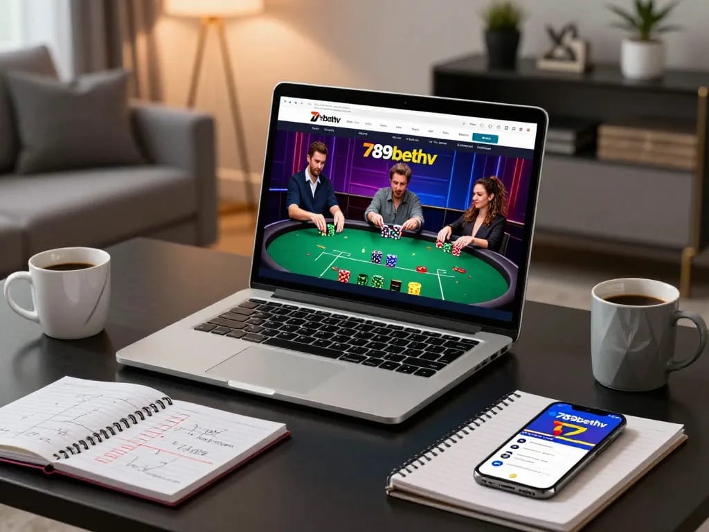 Experience thrilling online poker action with 789bethv in a cozy gaming setup.
