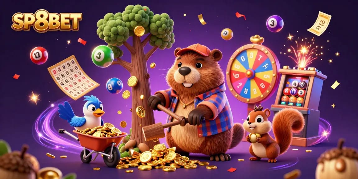 Engage in winning strategies with SP8BET as vibrant coins rain down in a lively casino scene.