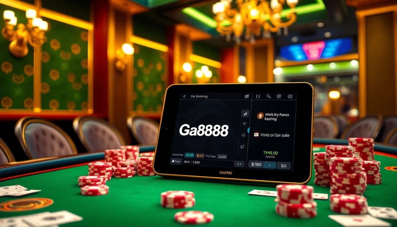 Experience the thrilling world of online gambling at Ga888 with vibrant tables and digital interfaces.