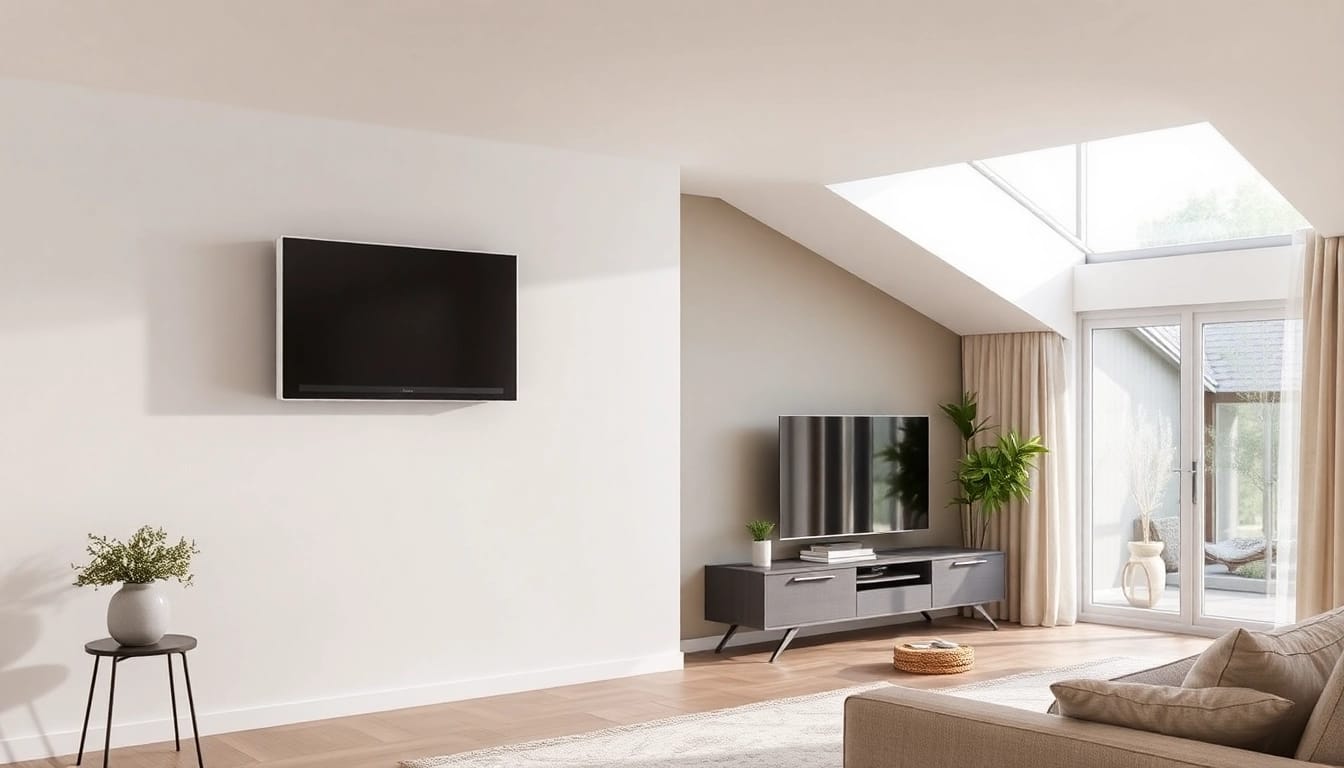 Klimaanlage installieren in einem modernen Raum mit eleganter Einrichtung und natürlichem Licht.