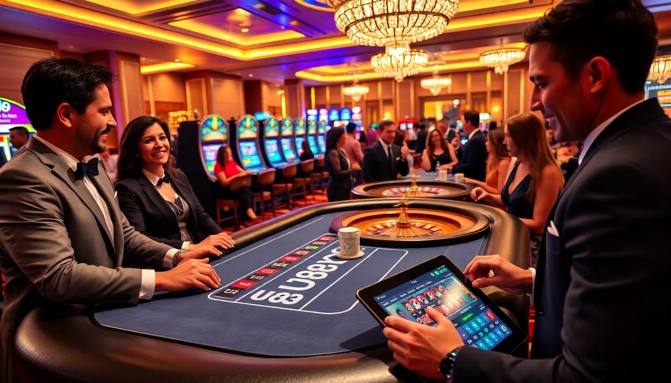 Experience the thrill of U888 online gaming at a luxurious casino with vibrant slots and poker tables.