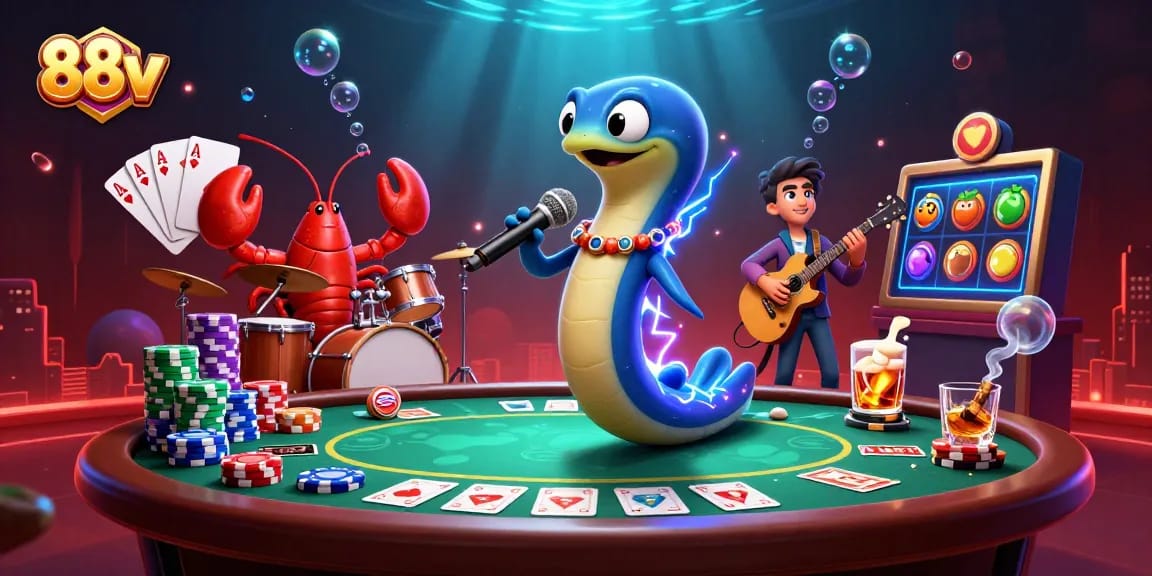 Engage in thrilling gaming at 88vv with electric eel DJ, poker, and vibrant underwater casino.