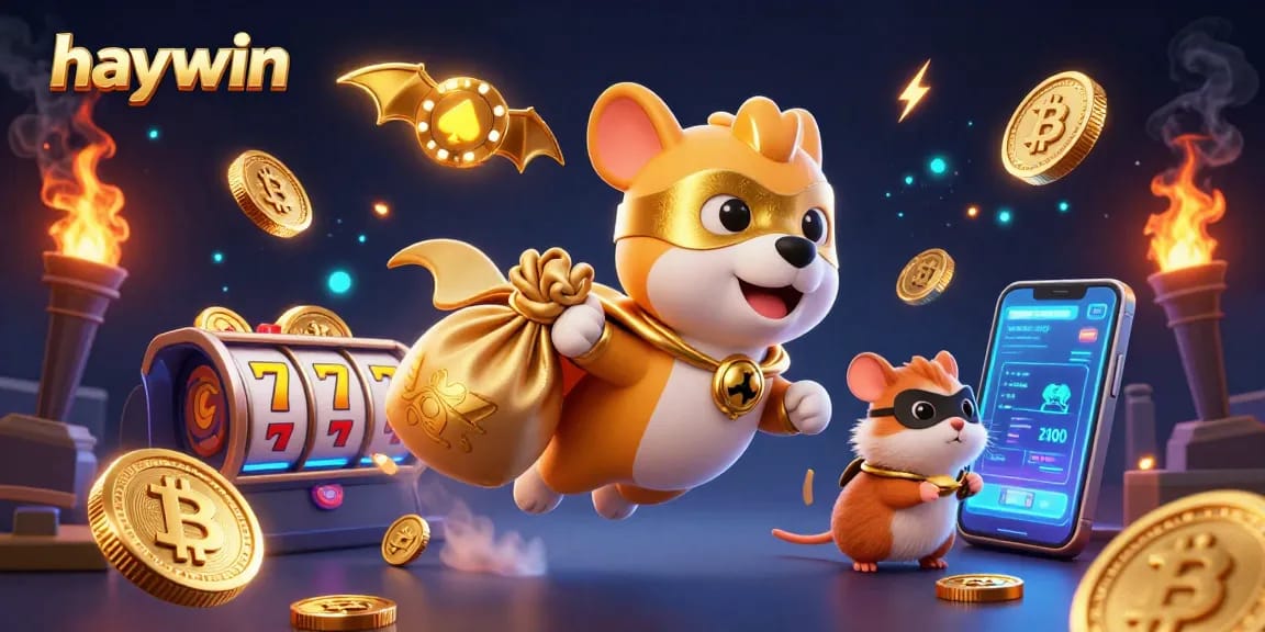 Engage in thrilling gameplay at haywin while the superhero dog soars above a vibrant casino scene.