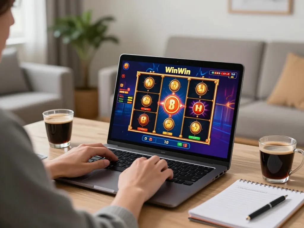 Experience thrilling gameplay at WinWin Casino with immersive online slots on a laptop.