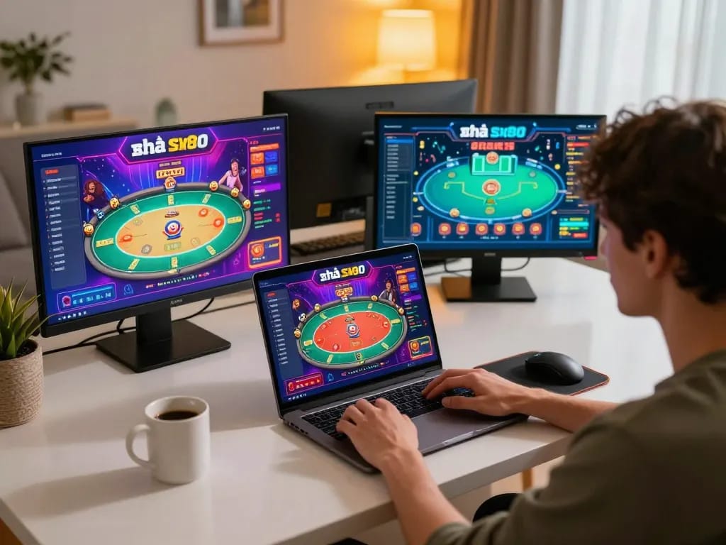 Online casino gameplay on nhà cái sx88 showcasing poker strategy on laptop