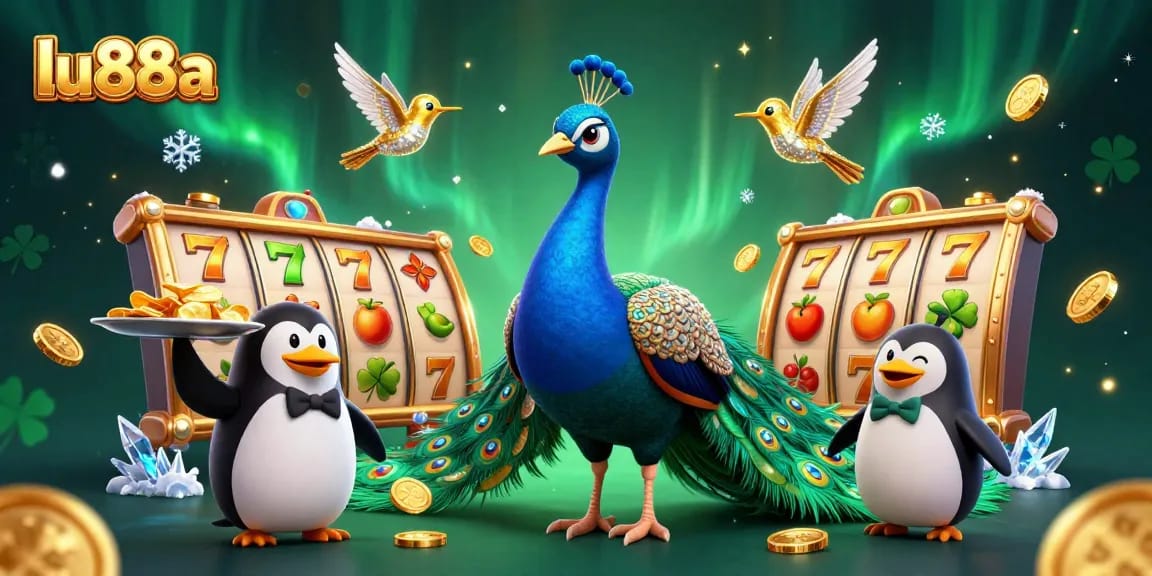 Play exciting slots at lu88a with captivating illustrations of casino elements and characters.