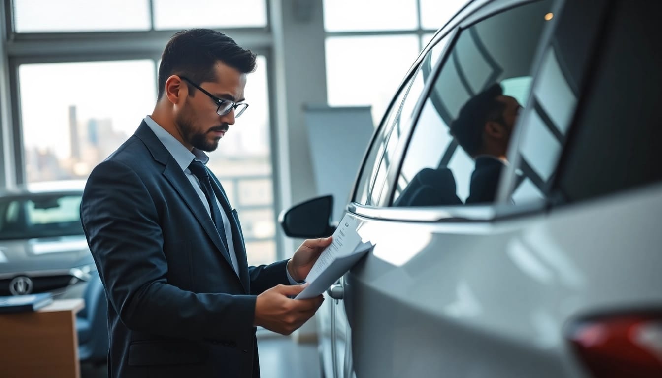 Kfz Gutachten Düsseldorf: Fachmann bei der Fahrzeugbewertung in einem professionellen Büro.