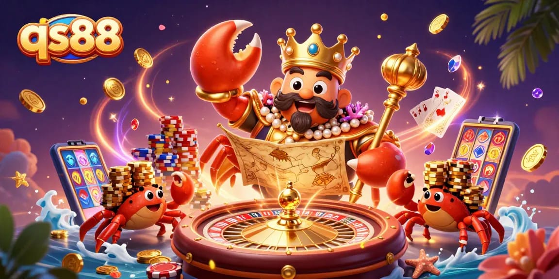 Win big with qs88 in a rich casino scene featuring golden crab emperor and games.