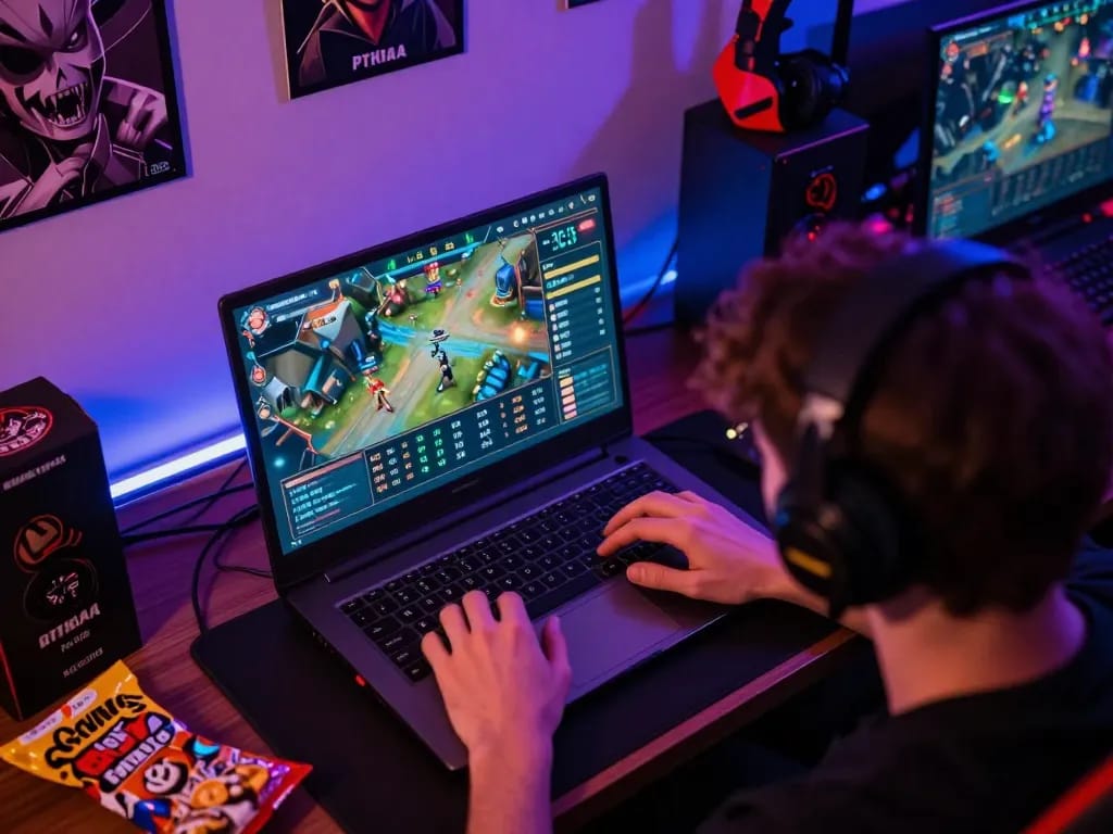 Engaging eSports betting scene on mk8th showcasing a live tournament on laptop.