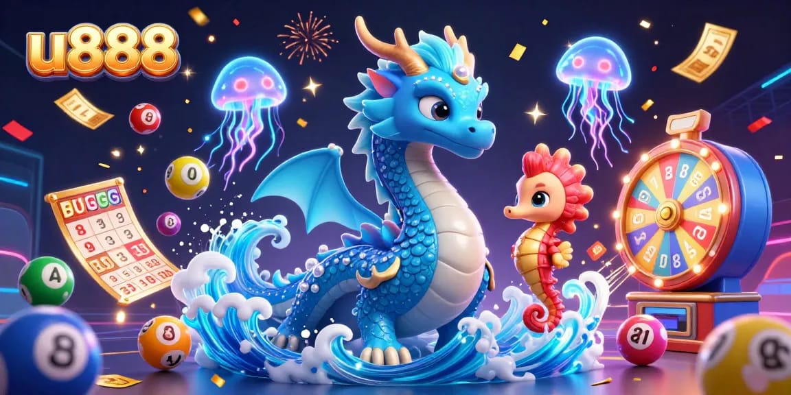 Engage in thrilling games at u888 with the enchanting dragon, knight and vibrant lottery elements.