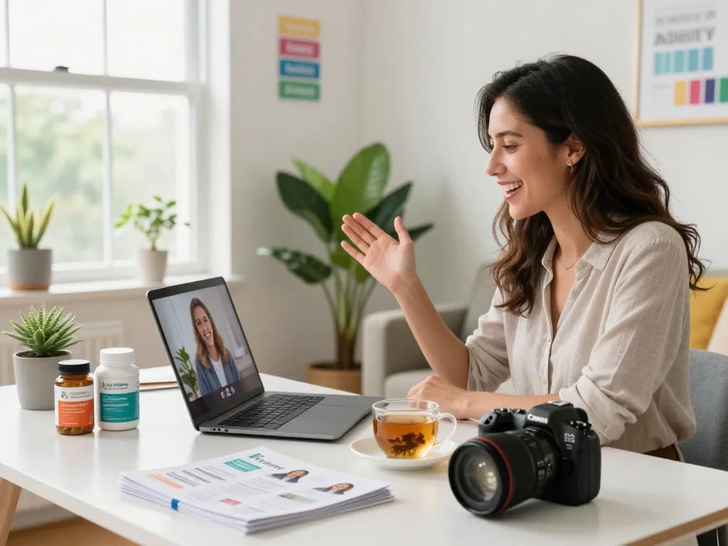 Natura Vitalis seriös: Engaging home office scene highlighting wellness and community for potential partners.