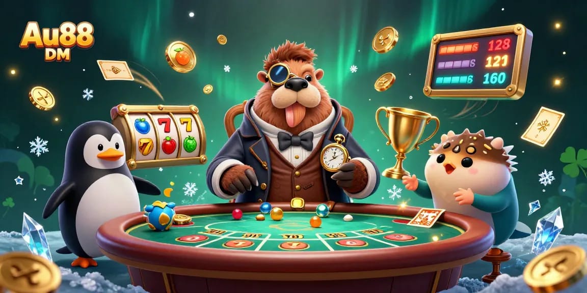 Engage in thrilling gameplay at Au88 DM with poker featuring vibrant characters and dynamic casino elements.