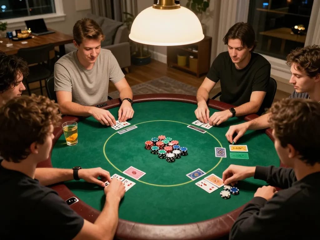 Players enjoying an exciting poker night at home with tg88, emphasizing strategic gameplay and friendly competition.