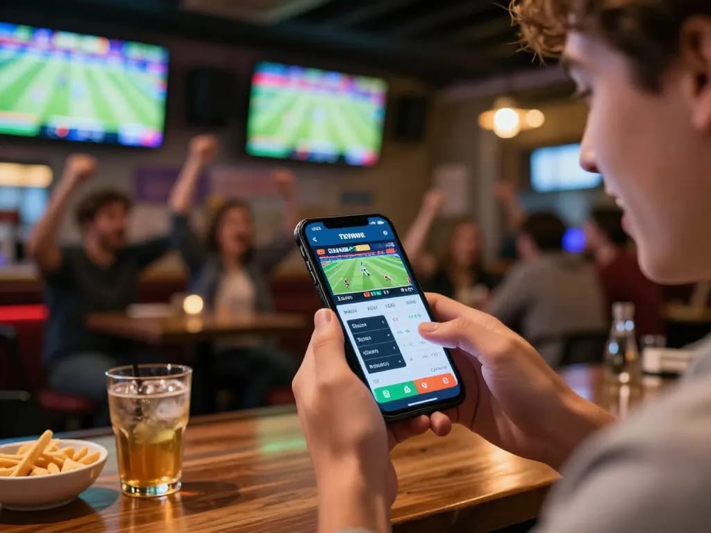 Engaging in ty le keo nha cai on a mobile app during live sports event.