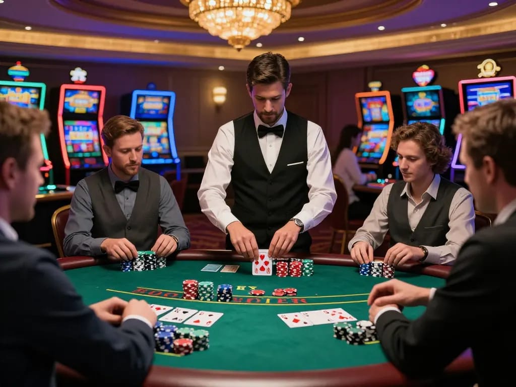 Players at a high-stakes blackjack table strategize their moves while enjoying the luxury of XX88 casino.