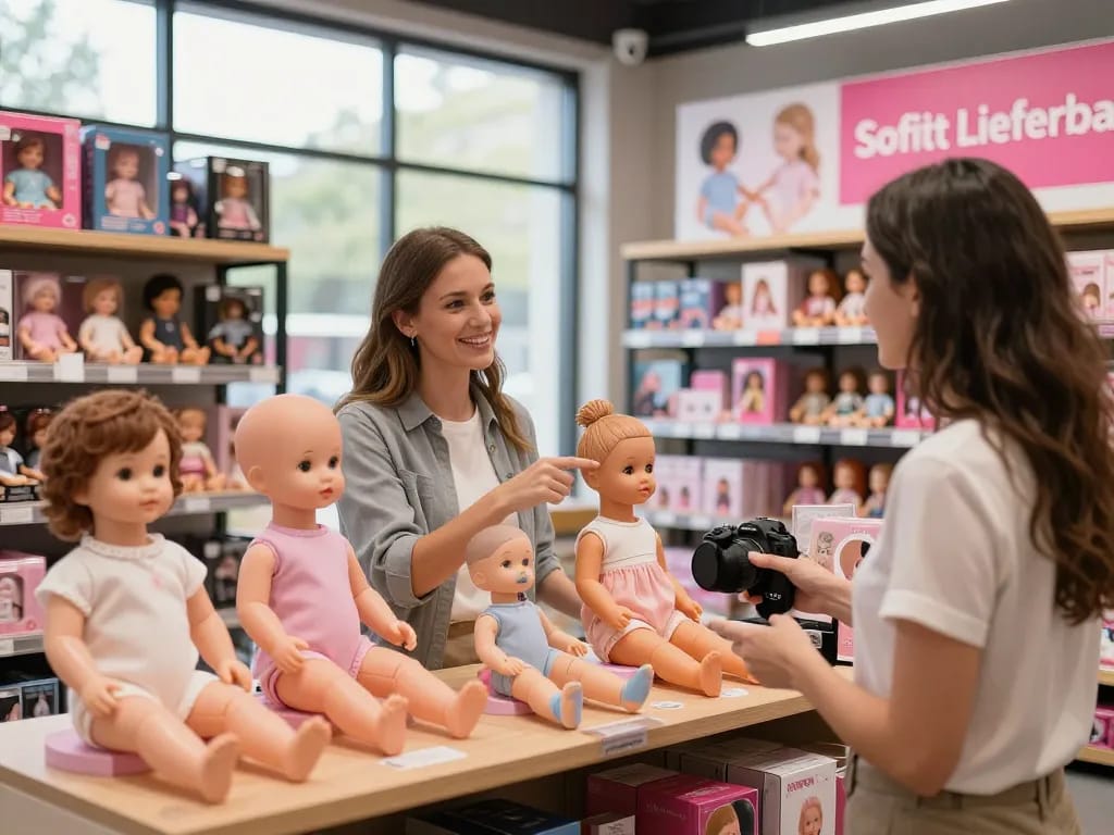 Vielfältige Sex-Puppen in einem E-Commerce-Setting mit der Markierung 'Sofort Lieferbar' für sofortige Lieferung