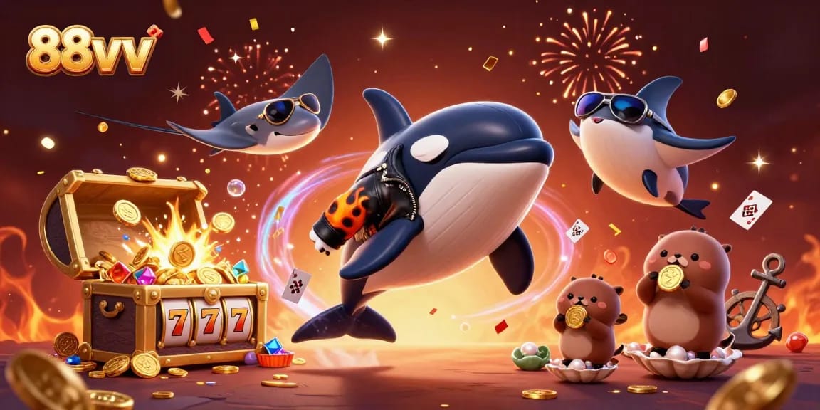 88vv showcases exciting gaming action with a colorful underwater casino illustration featuring vibrant characters.
