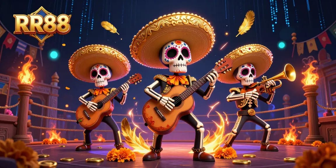 Experience thrilling gameplay at RR88 with vibrant mariachi characters and dynamic casino elements.