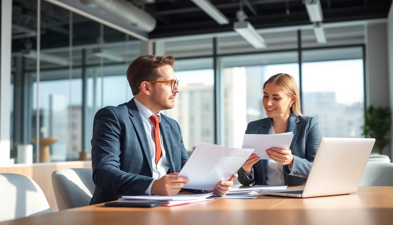 Headhunter Schweiz trifft sich mit Klienten in einem modernen Büro.